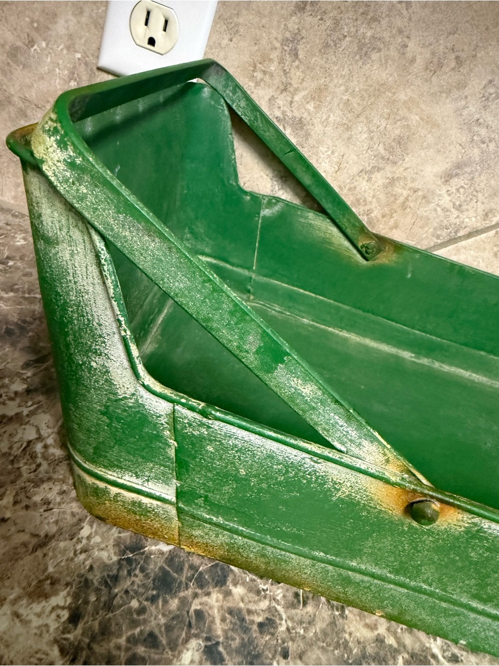 Green Metal Trough Organizer with Fold-Down Handles - Picture 3 of 4